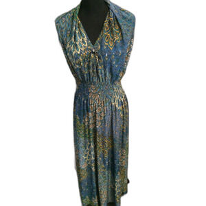 Seven Islands Plus size 1X Floral Peacock Dress Sleeveless Maxi Gathered Waist